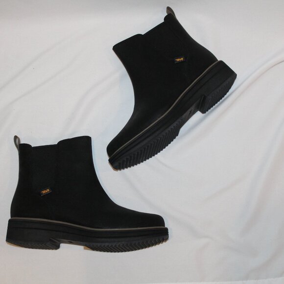 NIB WOMEN'S TEVA SZ 11 MIDFORM CHELSEA LEATHER ANKLE BOOTS BLACK - Picture 3 of 6